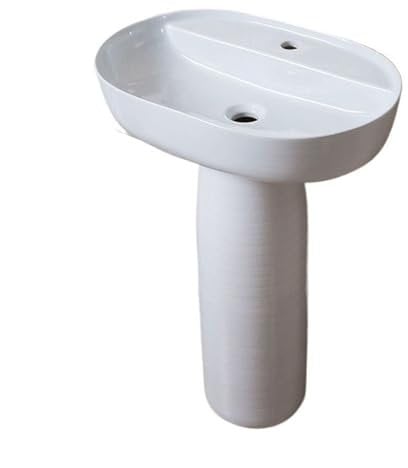 Fregadero de baño de pie, lavabo de columna de cerámica de 2 piezas, lavabo de pedestal blanco clásico combinado con escurridor, grifo y espejo (Size : A)