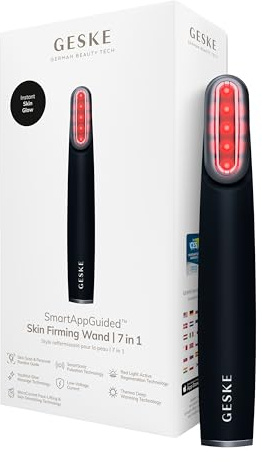 GESKE Skin Firming Wand | 7 in 1 | Anti-Aging | Mikrostrom Facelift | Reduziert Alterserscheinungen | Fortschrittlicher Facial Firmer | Red LED Light Technology | Flexibler Kopf | Reduziert Alterserscheinungen | Fortschrittlicher Facial Firmer | Red LED Light Technology | Flexibler Kopf