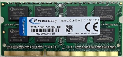 PANAMEMORY Memoria RAM 4 GB 2Rx8 PC3L-12800S DDR3L 1600 MHz SODIMM 1,35 V CL11 204-Pin Memoria portátil