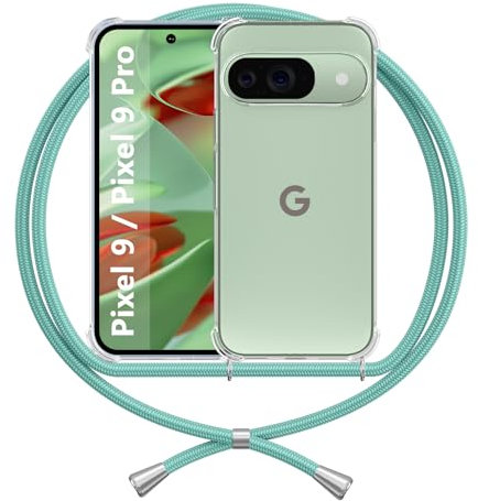 Handykette Hülle Kompatibel mit Google Pixel 9 Pixel 9 Pro, Transparent Anti-Gelb Silikon Band Klar TPU, Grun