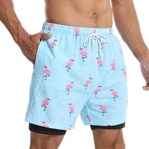 Viisendy Pro Pantaloncini Sportivi da Spiaggia da Uomo Pantaloncini Casual Fenicottero-M