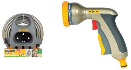 HOZELOCK - Starter Wall Hose Kit 20 m : Complete Kit with Fittings, Nozzle and 20 m Select Hose & HOZELOCK - Multi-Jet Spray Gun Plus : Ergonomic, Extremely Compact Metal Multi-Task Gun