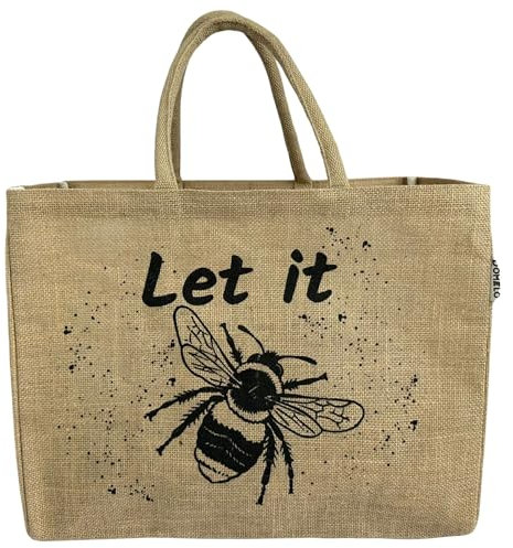 Domelo Einkaufskörbe. Bedruckte Einkaufstasche. Jute Tasche groß. Korbtasche, wasserabweisenden Strandtasche. Jutetaschen Shopper als Shopping bag. Tragetasche (Let it be)
