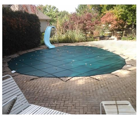 Piscinas Cobertor Cubierta Cobertor Funda Cubierta de seguridad para piscina enterrada de invierno, grande, resistente, redonda, de malla verde, de grado comercial, con anclajes de latón, resortes y k