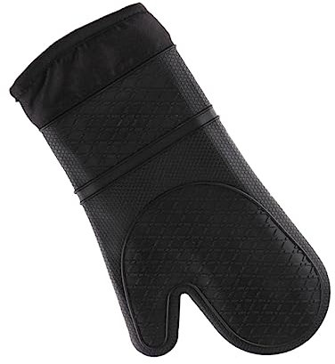 CRAFTHROU Oven Mitts Cooking Glove Hot Mitts Bbq Gloves Microwave Gloves Grilling Gloves Oven Mittens Kitchen Gloves Grill Mitts Kitchen Mittens Waterproof Oven Gloves Pot Mitts Cotton Black