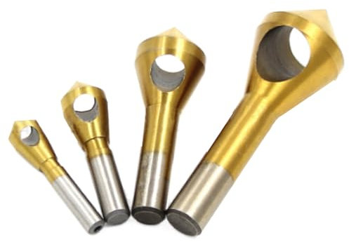 Wjelet 4 Pcs Countersink Drill Bit Set, Titanium Coated Chamfering Bits for Metal and Wood, High Speed Steel Deburring Drill Bits Tool for DIY Projects