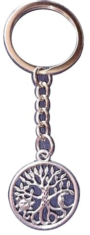 weilove Portachiavi in argento antico con albero della vita, sole e luna crescente, regalo per lei, Argento anticato, 29x25mm