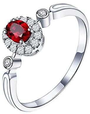 Tolldek Echtgold Schmuck Trauringe Weißgold 18K 750, 0.5ct Labor Erstellt Rubin Ring Hochzeitstag mit Diamant Klassiker Au750 Gold, Echtes Gold Kollektion, Gr.47 (15.0)