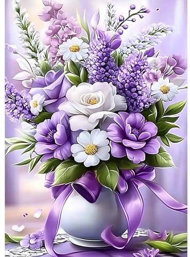 MXJSUA Ramo de Flores Moradas Diamond Painting, Pintura Diamante Kit Manualidades Adultos, Diamond Painting Adultos Dibujos con Diamantes para la Decoración de la Pared del Hogar 30x40 cm