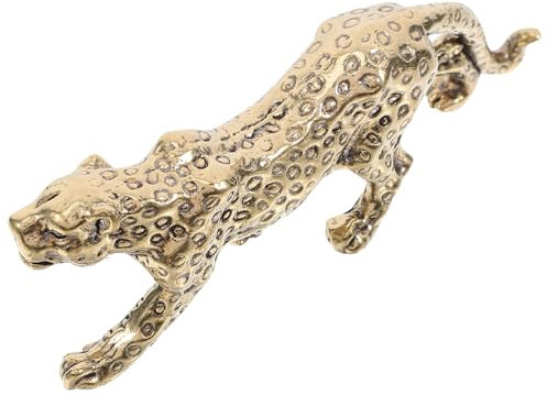 ABOOFAN Leopardenverzierung Aus Messing Schreibtisch-skulptur Desktop-Ornament Briefbeschwerer Mit Tiermotiv Tierdekor Auf Dem Tisch Leopard-Statue Geparden- Panther Golden