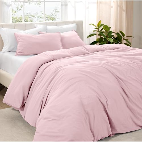 Bare Home Sandwashed Duvet Cover and Pillowcase Set - Super King Size - Premium 1800 Ultra-Soft - Lightweight - Cooling Duvet Cover with 2 Pillowcases (Super King, Sandwash Dusty Pink)