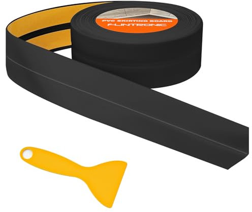 Flintronic Joint Salle de Bain, 5m*38mm (19+19mm) Bande Etancheite Autocollante, Ruban D'étanchéité Auto-Adhésif en PVC pour Baignoire, Salle de Bain, Cuisine, Anti-moisissure, Calfeutrage(Noir)