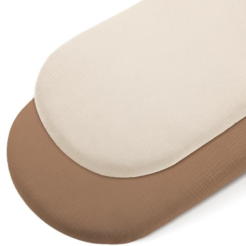 Peepeemax Musselin Spannbettlaken Beistellbett 90x55 cm, Spannbettlaken Kinderwagen Stubenwagen Matratzenbezug für Beistellbett Babybett, 2er Pack, Hellbraun