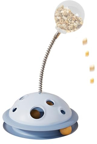 Genérico Turntable Cat Spielzeug, langsamer Interaktiver Futterspender und selbstspielender Ball, Futterspender mit Frühlingsstange, stimuliert den natürlichen Jagdinstinkt (34 x 2)