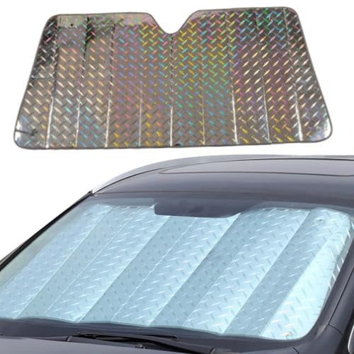 Raypontia 140x70cm Auto Sonnenschild Mit Saugnäpfbecher, Reflektierender Auto Sonnenschutz, Auto Windschutzscheibe Hitzeschutz, Faltbare Autoscheibenverdunklung Mit UV-Blocker Für PKW, Wohnmobile
