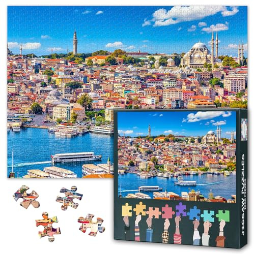 Istanbul Stadtlandschaft 1000-teiliges Puzzle für Erwachsene, Puzzles 1000 Teile Schwierig und herausfordernd Türkei Skyline, 27,5 x 19,7 Zoll Familienpuzzlespielabend & Wohnkultur (Europa-Serie)