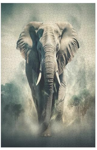 Elefant 1000 Teile Puzzles, Wood Craft, Hochwertiges Modernes Puzzle, DIY, Für Erwachsene Und Kinder Ab 12 Jahren, 78×53cm
