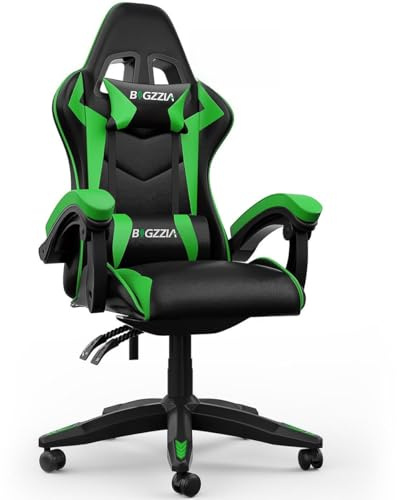 Bigzzia Gaming Stuhl, Gaming Chair mit Bluetooth-Lautsprechern Grün | Gaming Sessel mit Lendenkissen und Kopfstütze, höhenverstellbar, PC Stuhl für Erwachsene, Mädchen und Jungen, Computerstuhl