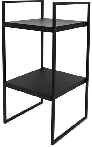 Spetebo Metall Standregal schwarz offen mit 2 Fächern - 54 x 27 x 27 cm | Bücherregal quadratisch mit 2 Ablagen - Universal Regal für Bad Küche Wohnzimmer Flur Deko Nischenregal