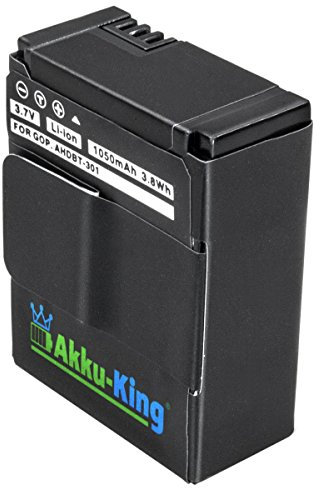 Akku-King Akku kompatibel mit GoPro AHDBT-301, AHDBT-302, AHDBT-201, CHDHN-301 - Li-Ion 1050mAh - für HERO3, Hero 3 HD, Hero 3+, Black White Silver Edition