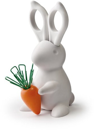 QUALY Schreibtisch-Set Desk Bunny, Schere und Büroklammer-Halter, Kunststoff Weiß Orange, QL10115-WH