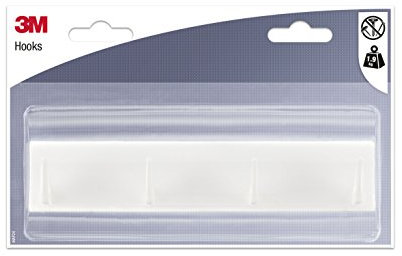3M 96467 Barra Adesiva con 4 Ganci, Bianco, Set di 6 Pezzi