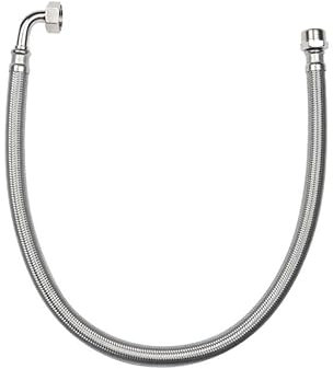 Flexible sanitaire 120cm FF 20x27 coude DN13 tresse/douille inox 1p