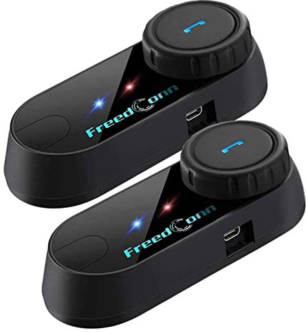 FreedConn T-COM VB Motorrad Bluetooth Headset, Helm Intercom, Kommunikationssystem für für Motorräder, GPS, FM Radio, Freisprechen,Reichweite-800M, 2-3Riders Pairing Doppelpack
