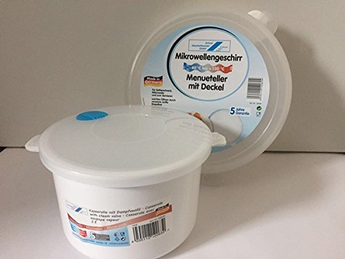 Schulz-Haushaltwaren Set Mikrowellenteller Menüteller + runde Kasserolle 2l Mikrowellengeschirr m Deckel für Mikrowelle Microwelle Erhitzen Einfrieren