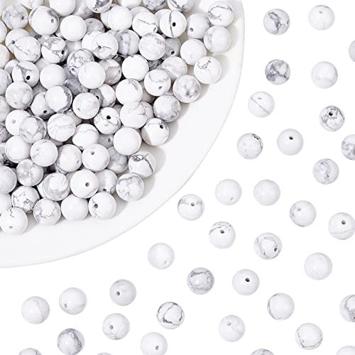 NBEADS 1 Box mit 180 Stück Heilstein 8 mm natürliches weißes Howlith Runde Perlen Aromatherapie-Schmuck
