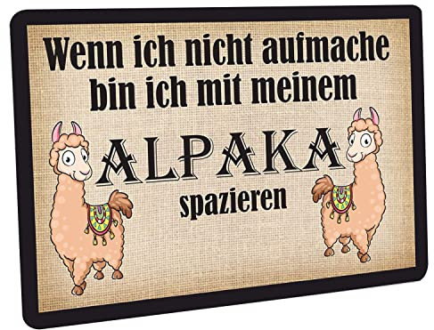 Crealuxe Fußmatte - Wenn ich Nicht aufmache Bin ich mit Meinem Alpaka spazieren - Türmatte mit Wunschtext, Name oder Motiv – rutschfest – 60x40 cm – Türvorleger für Innen & Außen