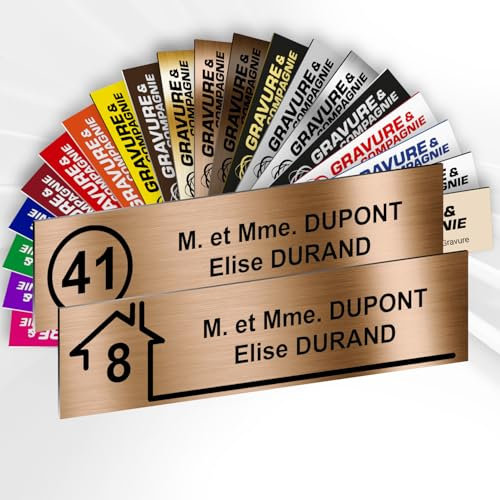 Plaque Boite Aux Lettres Adhésive PVC Avec Numéro – Plaque Gravée À Personnaliser 10 x 2,5 cm – 20 Couleurs Disponibles (Or Antique Métallisé)