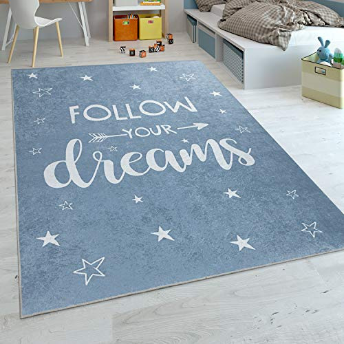 Paco Home Kinderteppich, Kinderzimmer Teppich m. Stern, Mond u. Karo Motiven, Grösse:180x280 cm, Farbe:Türkis 3