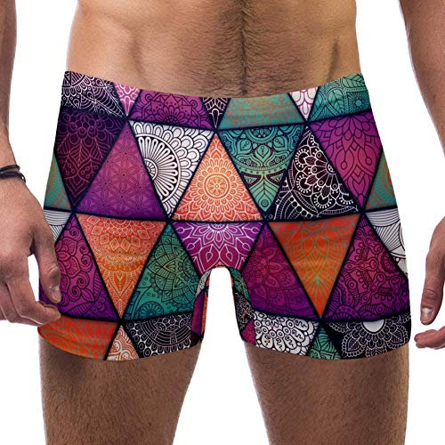 Lorvies indisches Mandala Ottoman Herren Badehose Boxershorts kurz quadratisch Bein Badeanzug schnell trocknend Bademode, Größe S Gr. XXL, multi