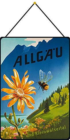 generisch Blechschild 20x30cm gewölbt mit Kordel Reise Plakat Allgäu und Kleinwalsertal Deko Geschenk Schild
