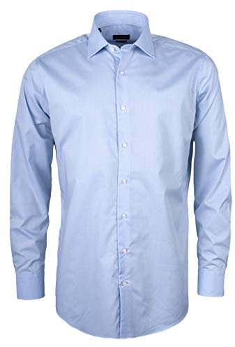 Herren Hemd aus Baumwolle Slim Fit Langarm Bügelleicht natürlicher Stretch (hellblau, 40)