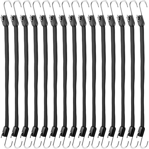 KEILEOHO 15 Stück 50,8 cm Gummi-Planengurte, schwarze Gummi-Spanngurte mit Haken, Gummiseile für Outdoor, Planen, Segeltuch, Baldachin, Motorrad und Cargo