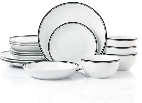 16pc St Ives Stripe Porcelain Dinner Set - Black Rings