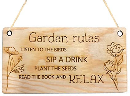 Pet-Jos Garden Rules Hanging Hours Sign Decor Gift Wooden Wooden Plaque Natural Decoration Garden decoration