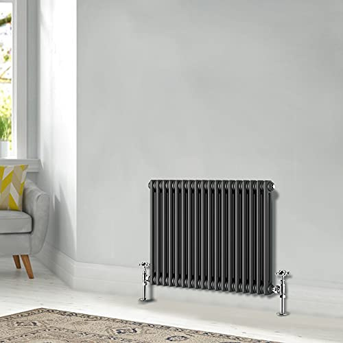 Blümme 600 x 830mm Horizontal Cast Iron Radiator Double Column Anthracite | Wall Mounted Central Heating, Traditional Radiator, 1.5mm Steel, Brackets Included, For Hallway, Bathroom, Living Room