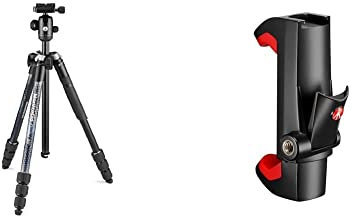 Manfrotto Element MII Camera Tripod, Travel Tripod in Aluminium with Ball Head and Carrying Bag & MCPIXI Universal Smartphone Clamp, Pro Version