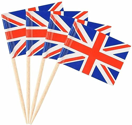 Pack of 50 Union Jack Cocktail Sticks Toothpicks Food Flags Sandwich Cupcake Topper Party Supplies Decorations