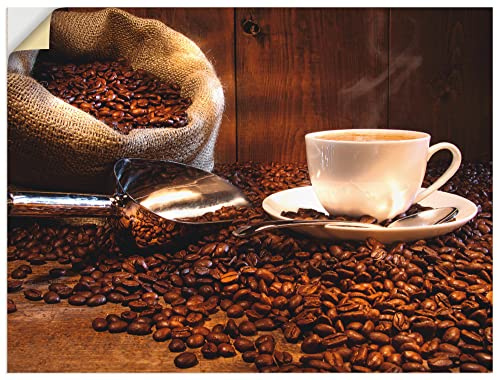ARTland Wanddeko Wandtattoo selbstklebende Vinylfolie Kaffee Fotografie Braun Kaffeetasse und Leinensack auf Tisch S6BV
