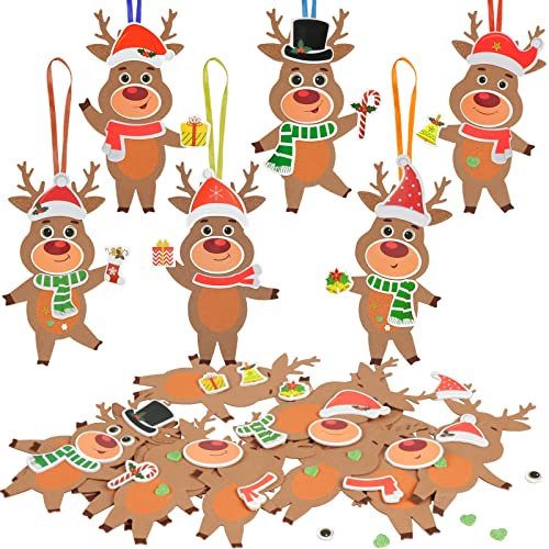 LAMEK 12 Rentier Bastelsets Kinder Kreative Weihnachtsbasteln Weihnachten Kunsthandwerk zum Basteln Kreativsets Moosgummi Bastelhandwerk für Jungen Mädchen Weihnachtsbaum Winter Neujahr