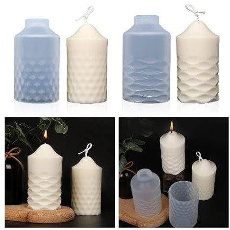 2 moldes de velas de pilar para hacer velas, moldes de silicona cilíndricos para fundición de resina, molde de resina epoxi, molde de silicona de bricolaje para hacer velas 3D, jabones