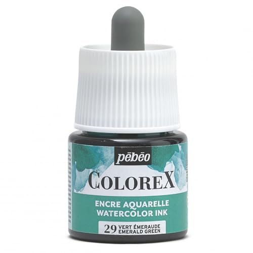 Pébéo - Colorex Tinte 45 ML Smaragdgrün - Colorex Aquarell Tinte Pébéo - Smaragdgrün Tinte mit samtigem Finish - Zeichentusche Multi-Tool Alle Medien - 45 ML - Smaragdgrün