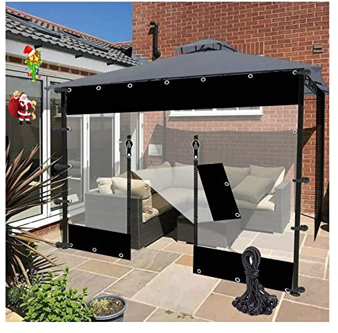LGJEGD Outdoor Vorhang wetterfest 0,5 mm Wasserdichtes, terrassen Windschutz transparent mit Reißverschluss und 10 Pack Bungee Balls (Color : Clear, Size : 7.87x13.12'/2.4x4m)