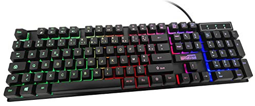 Amstrad Clavier Gamer AMS KEY008 USB, Rétro-éclairage RGB, 12 raccourcis multimédia, 104 Touches, AZERTY