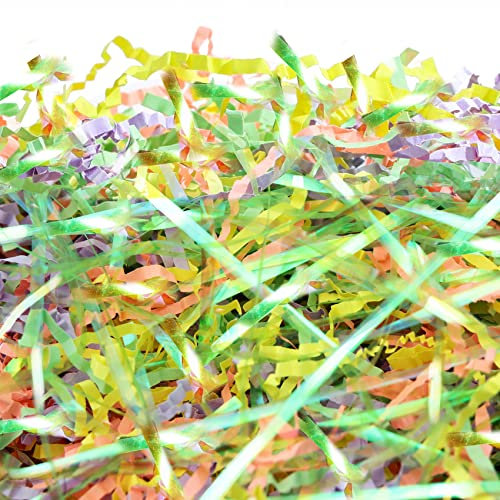 PAPER FAIR 0,5 kg schillerndes Ostergras Knisterschnitt Papier, grün gelb lila Rouge Papier Shred Filler Mix Strang Bast Tissue Handwerk Bettwäsche Kissen, Party Geburtstag Geschenkbox Korb