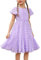 Flypigs Vestito da Principessa per Ragazze Elegante Manica Corta con Orlo altalenato Abiti Casual per Bambini 10-11 Anni Viola
